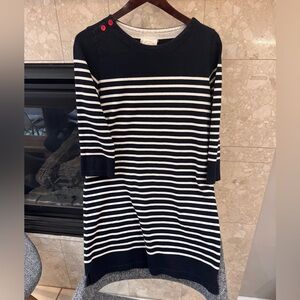 Anthropologie Striped Black and White Dress With Red Buttons (S)